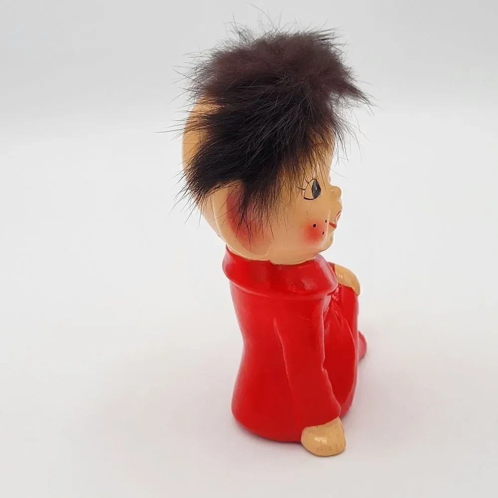 RARE Pristine 1950's Winking Red Pixie Elf Pointy Ear Real Fur Hair Figurine